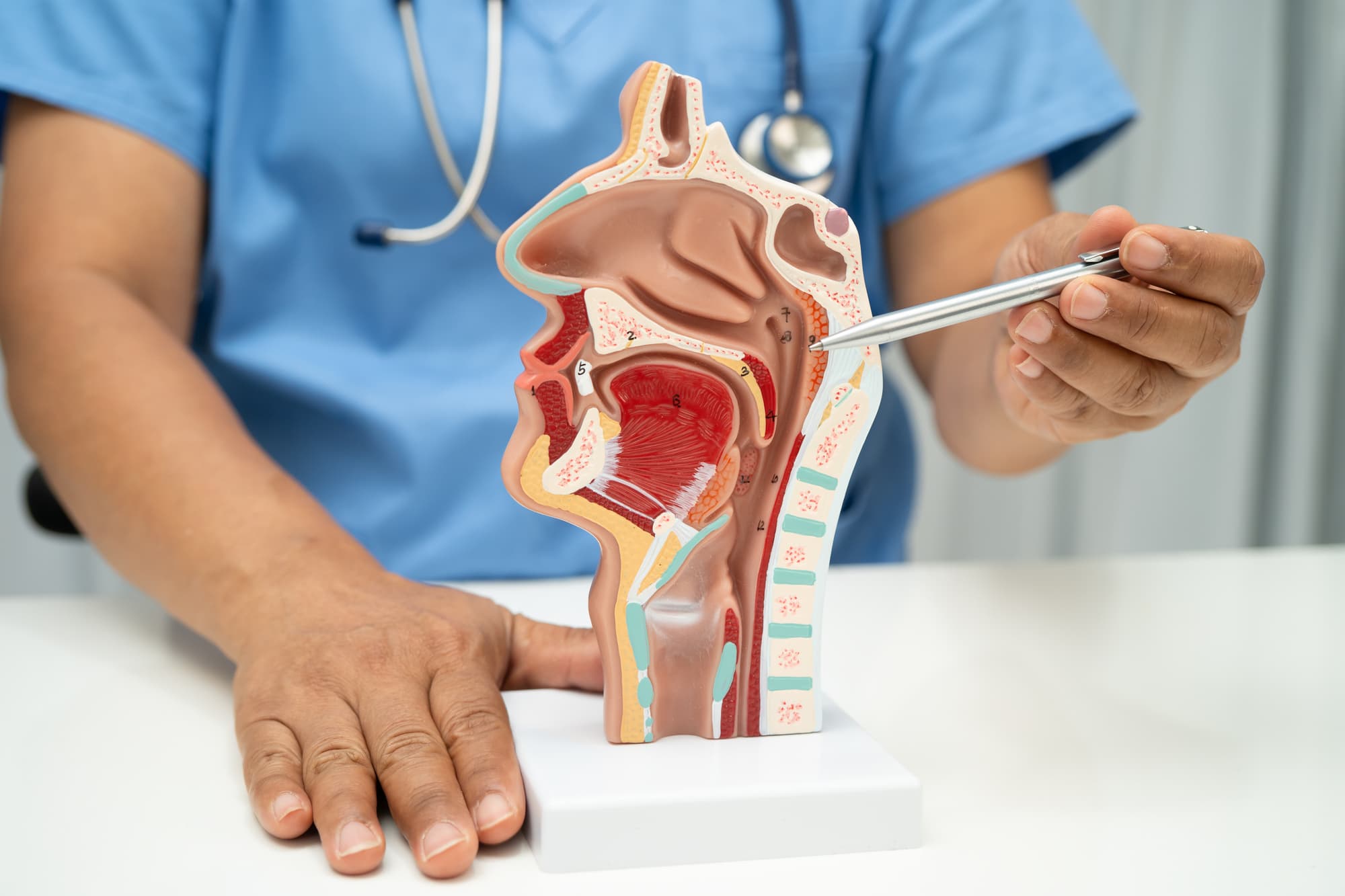 呼吸の説明をする医師