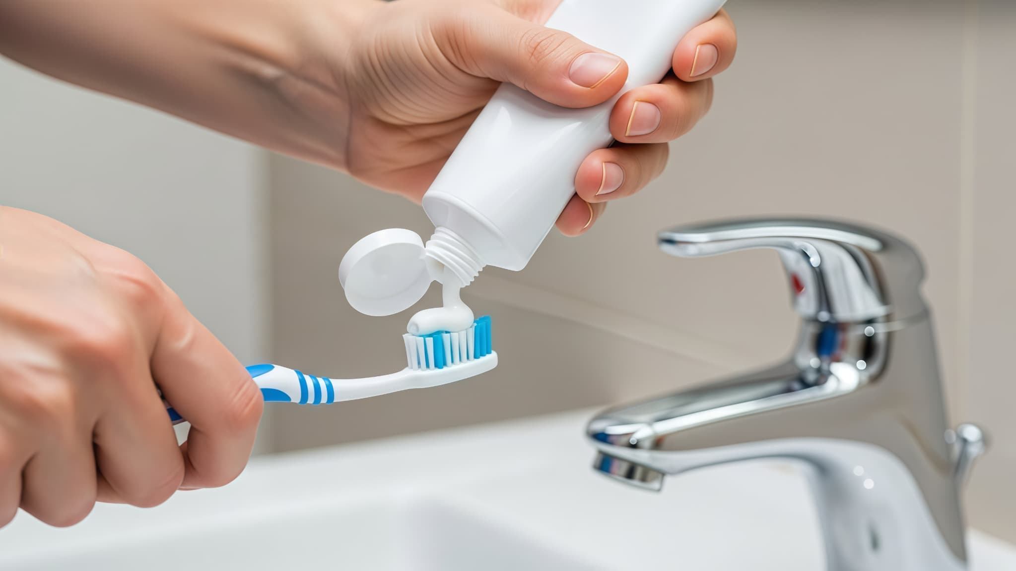 歯磨き粉を使用する様子