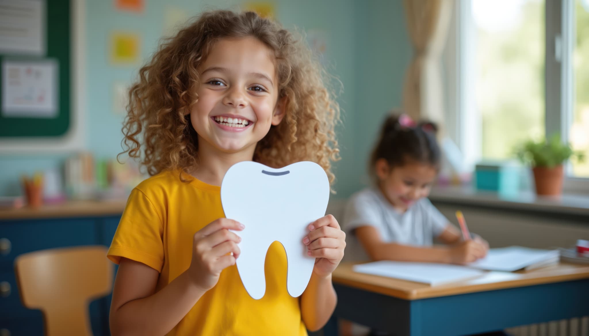 笑顔を見せる歯科医の子ども